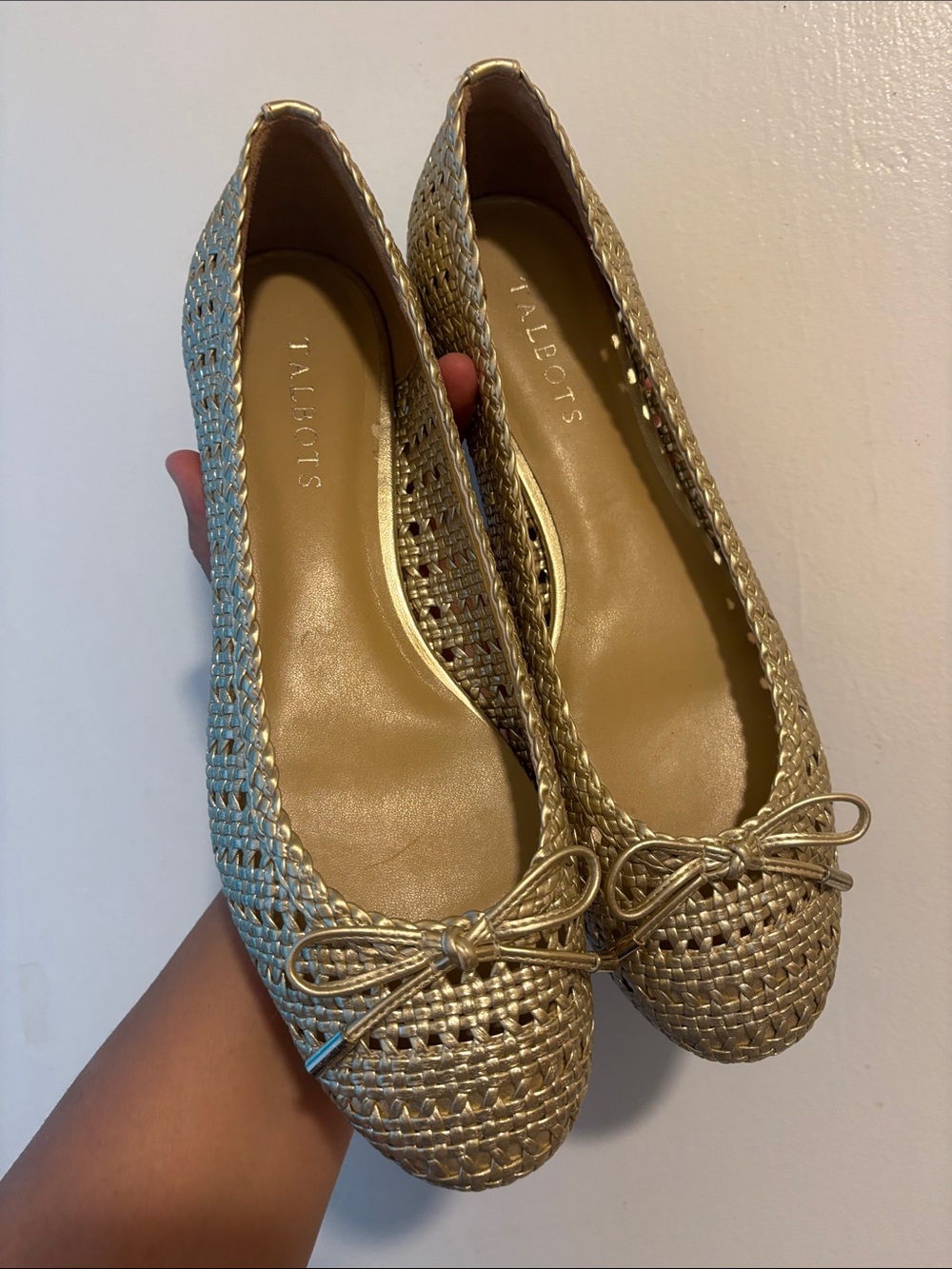 Talbots Gold Woven Bow-Accent Ballet Flats